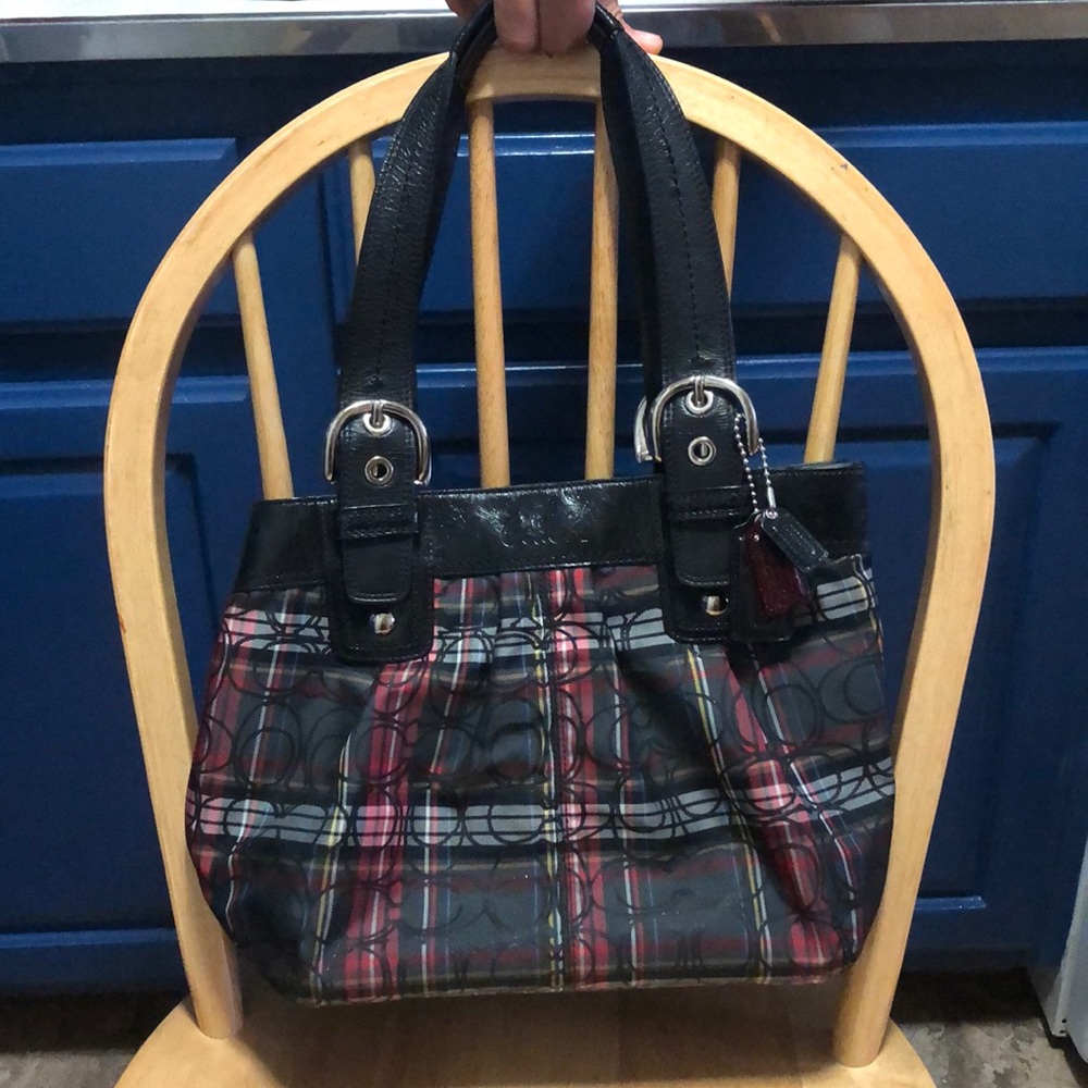 Authentic Coach Poppy Tartan Plaid Glam Large Tote
